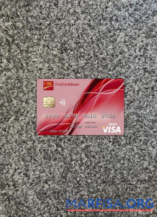 Printable Bahamas FirstCaribbean International bank visa card photolook front download for verification